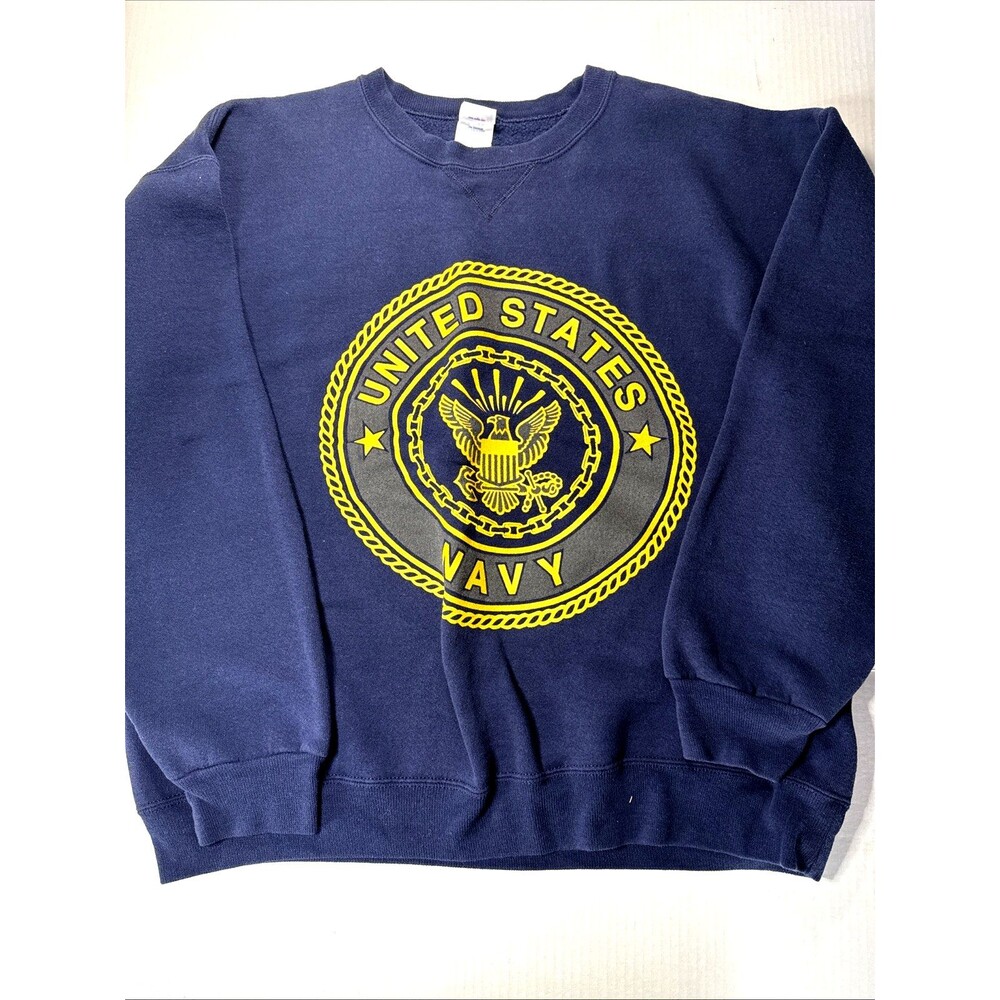 Vintage US Navy Sweatshirt Crewneck Mens Large US Military USA Made Ex Cond Blue